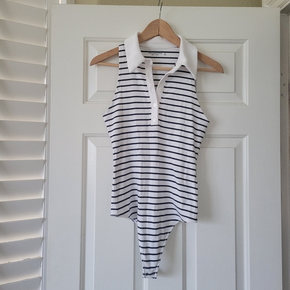Abercrombie Striped Sleeveless Polo Bodysuit M - Picture 1 of 7